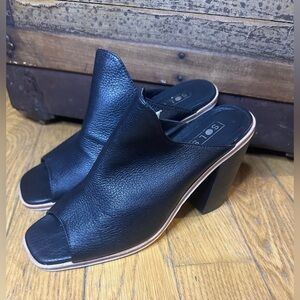 Sol Sana - Women’s Black Leather Chunky Heel Mule Sandals - Size 41 (US 10)